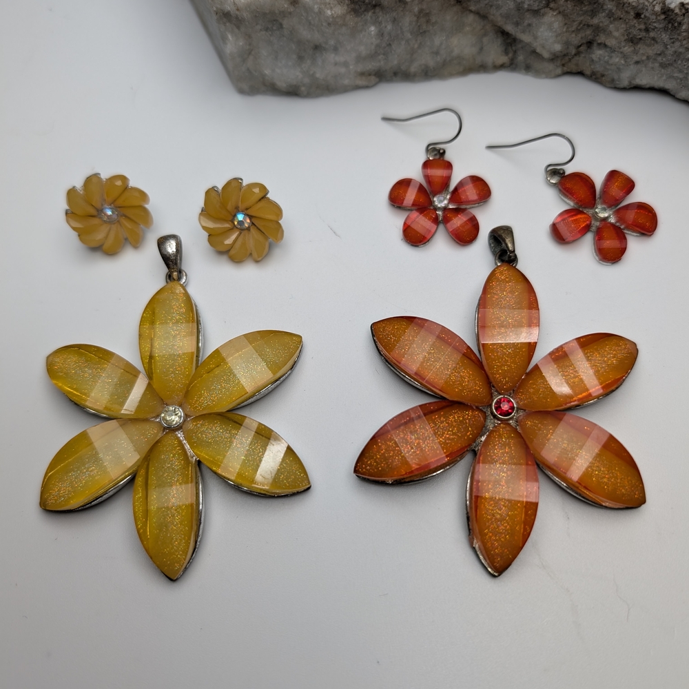 Floral Yellow and Orange Costume Jewelry Set